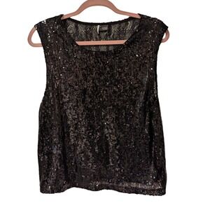 Sparkle & Fade Black Sequin Sleeveless Top Party Tank Urban Outfitters‎